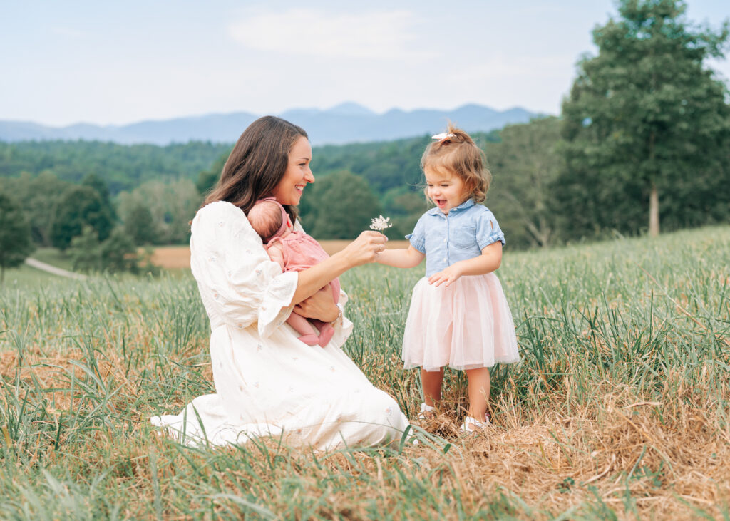 mother and baby and toddler photoshoot in Asheville North Carolina at the Biltmore Estate