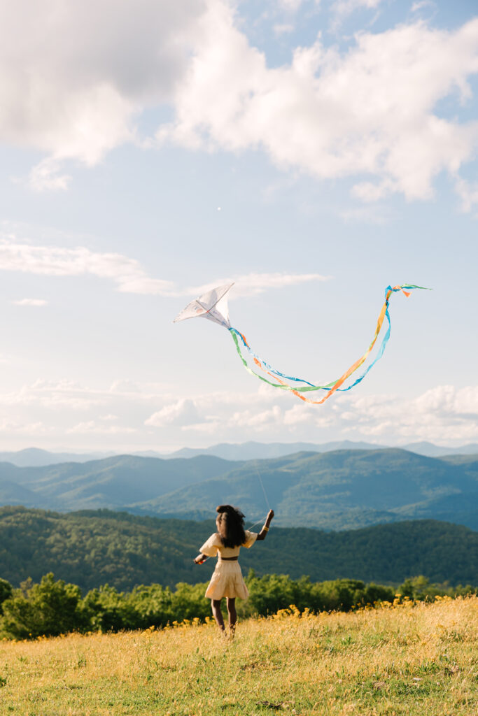 sunset mountain view family adventure photo session at Bear Wallow Mountain in Hendersonville, NC with family with two teenagers