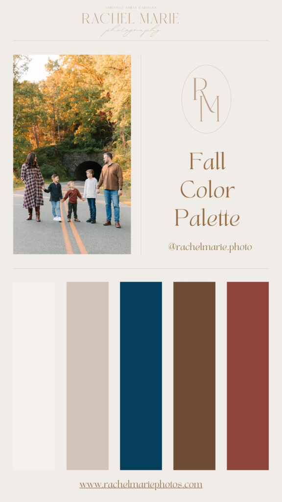 Asheville Family Photographer photographs family on the Blue Ridge Parkway in the Fall while styled in a beautiful Fall Color Palette