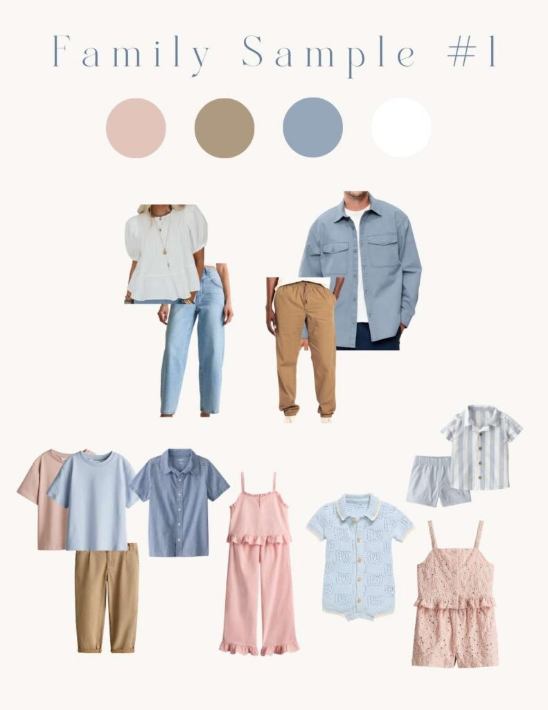 Coordinate spring outfits for mom, dad and kids in a spring color palette to help families shop for family photos with Asheville Family Photographer, Rachel Marie Photography