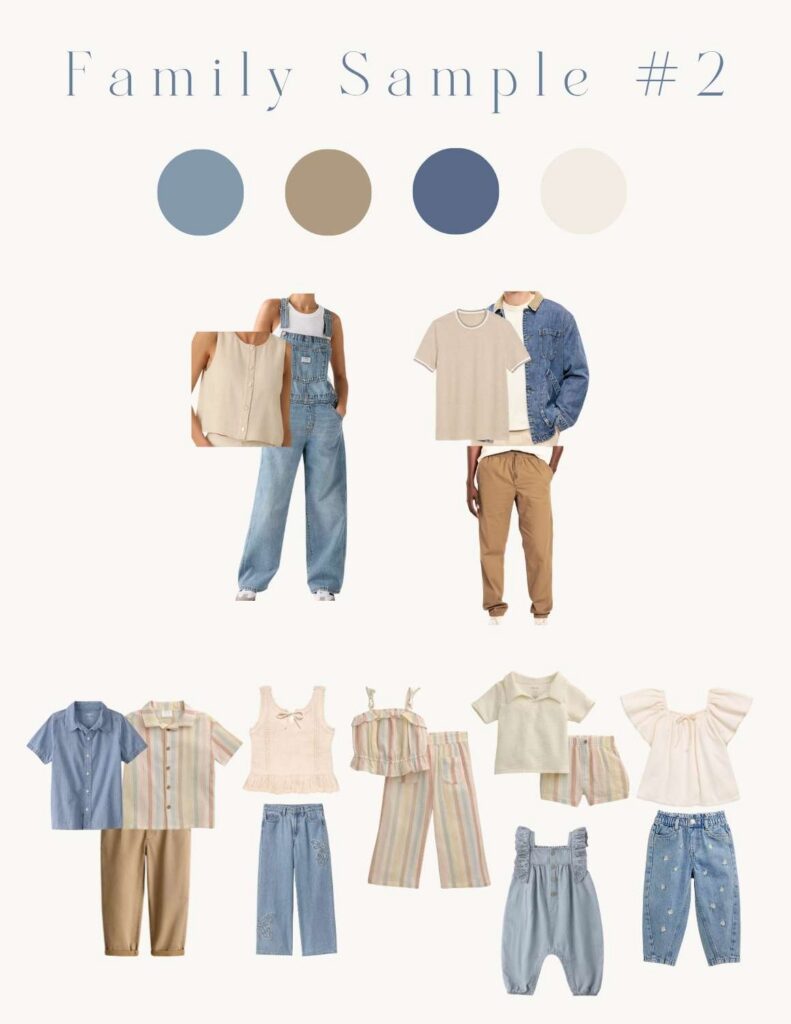 Coordinate spring outfits for mom, dad and kids in a spring color palette to help families shop for family photos with Asheville Family Photographer, Rachel Marie Photography