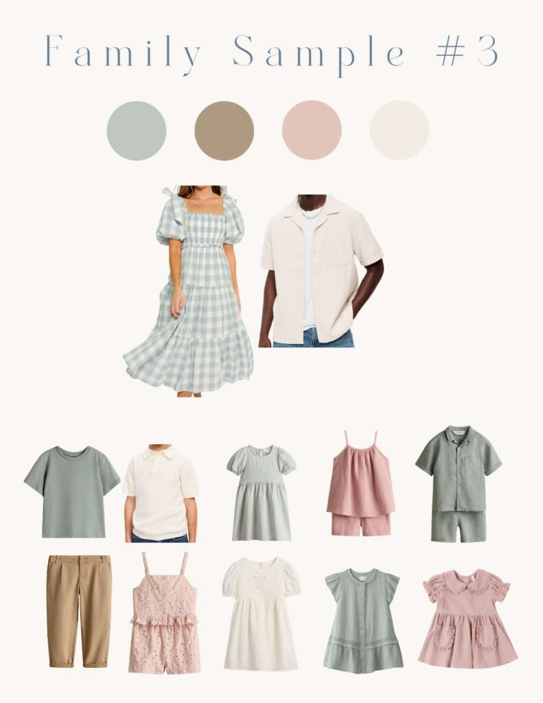 Coordinate spring outfits for mom, dad and kids in a spring color palette to help families shop for family photos with Asheville Family Photographer, Rachel Marie Photography
