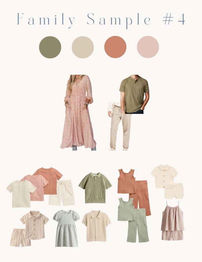 Coordinate spring outfits for mom, dad and kids in a spring color palette to help families shop for family photos with Asheville Family Photographer, Rachel Marie Photography