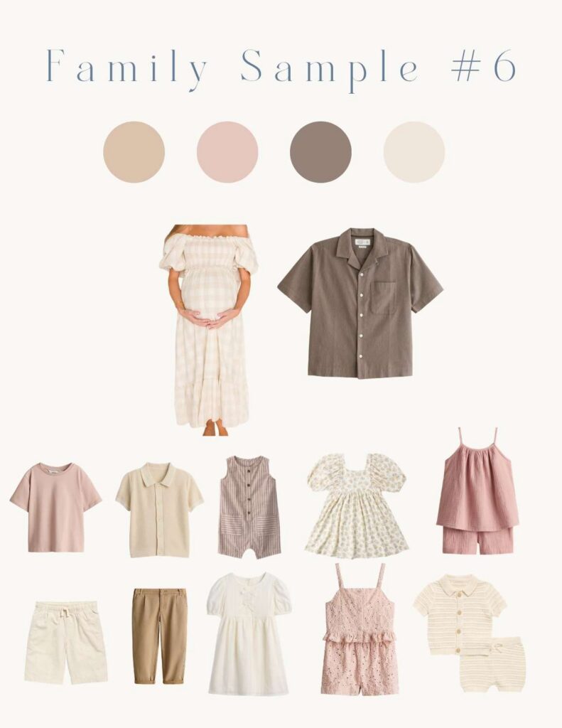 Coordinate spring outfits for mom, dad and kids in a spring color palette to help families shop for family photos with Asheville Family Photographer, Rachel Marie Photography