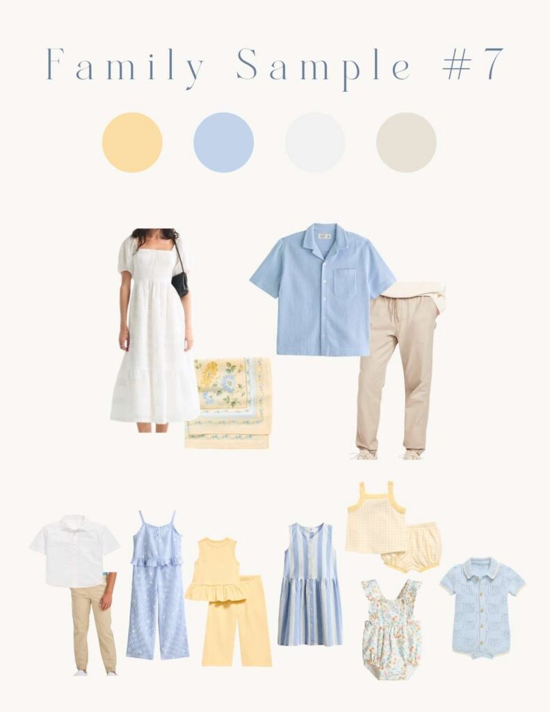 Coordinate spring outfits for mom, dad and kids in a spring color palette to help families shop for family photos with Asheville Family Photographer, Rachel Marie Photography