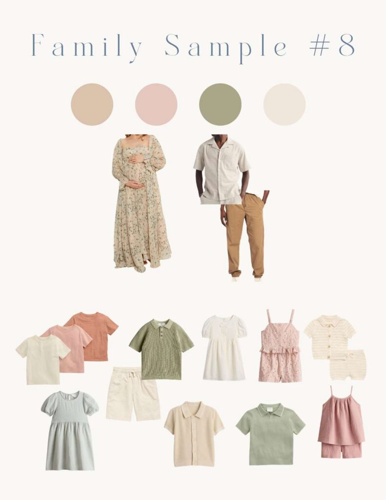 Coordinate spring outfits for mom, dad and kids in a spring color palette to help families shop for family photos with Asheville Family Photographer, Rachel Marie Photography